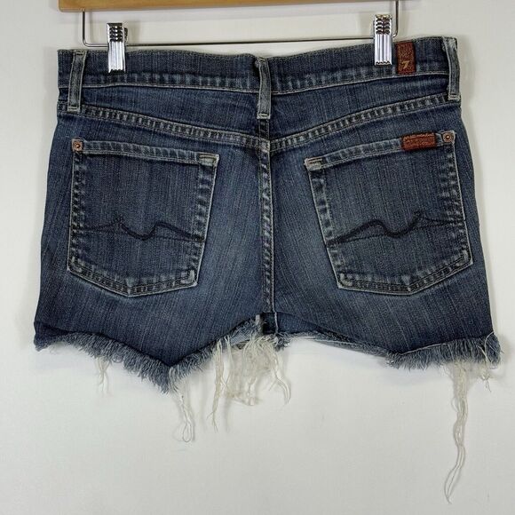 Seven For All Mankind 7FAMK Raw Edge DIY Cut Off Low Rise Denim Shorts Womens 28 - Picture 6 of 9